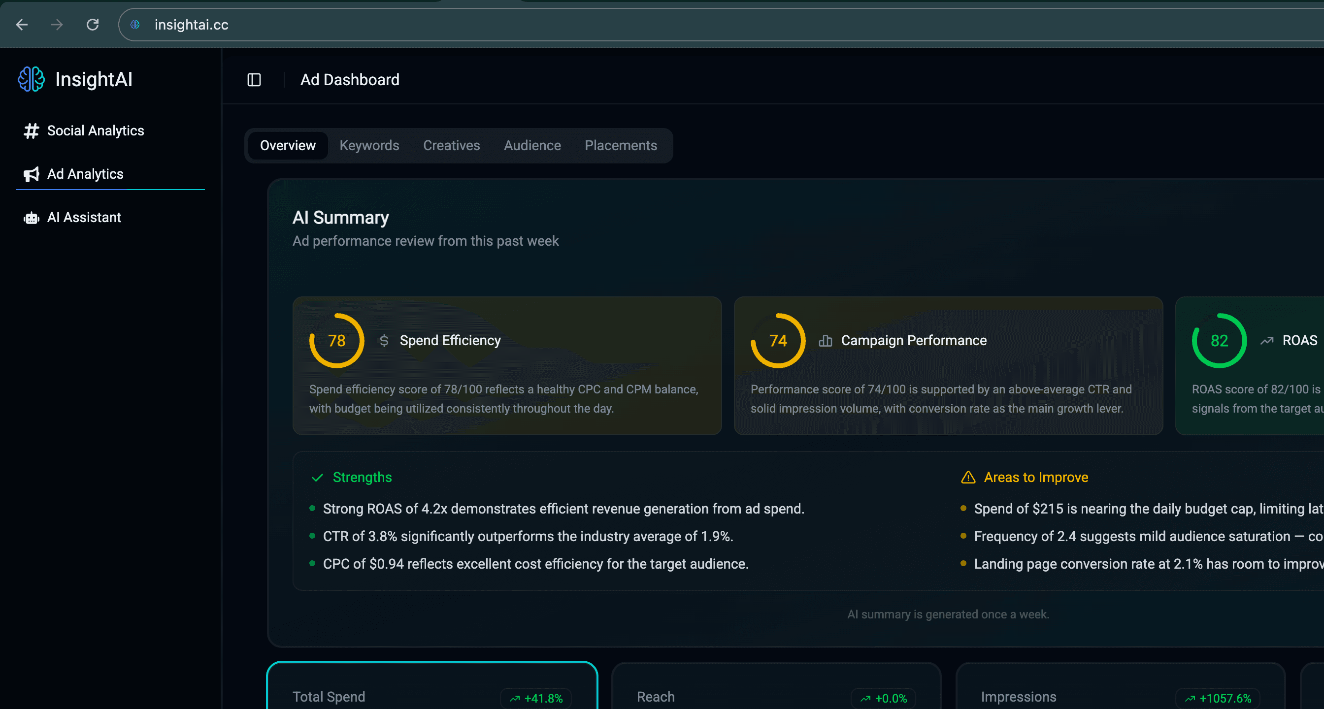 InsightAI browser dashboard